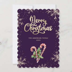 Cartes Pour Fêtes Annuelles Élégant Bonbon Canne Houx Baies Violet Noël