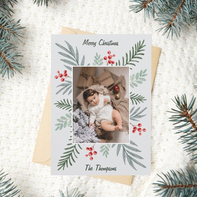 Cartes Pour Fêtes Annuelles Elegant & Botanical Hand-drawn Christmas Photo  (Créateur téléchargé)