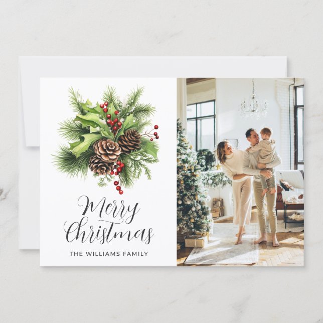 Cartes Pour Fêtes Annuelles Elegant Botanical Photo Christmas Card (Devant)