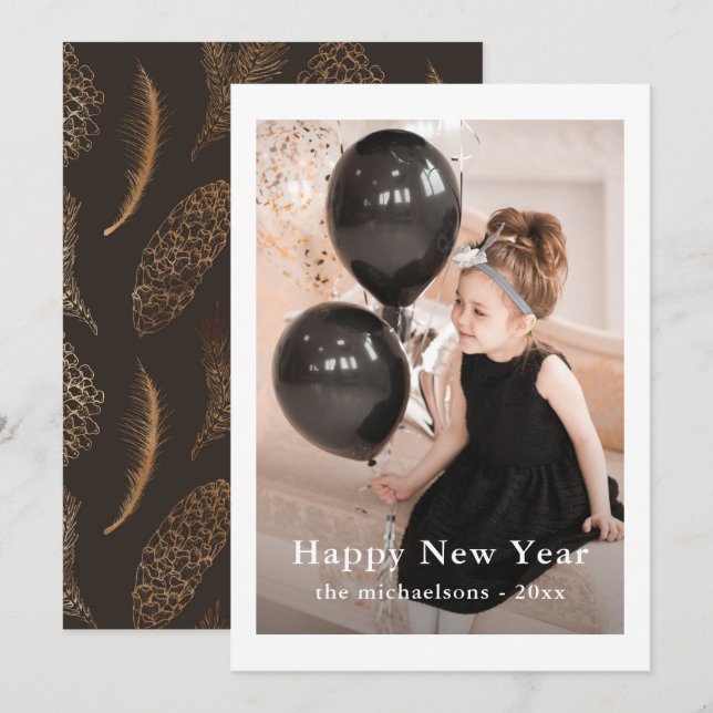 Cartes Pour Fêtes Annuelles Elégant botanique Bonne année photo (Devant / Derrière)