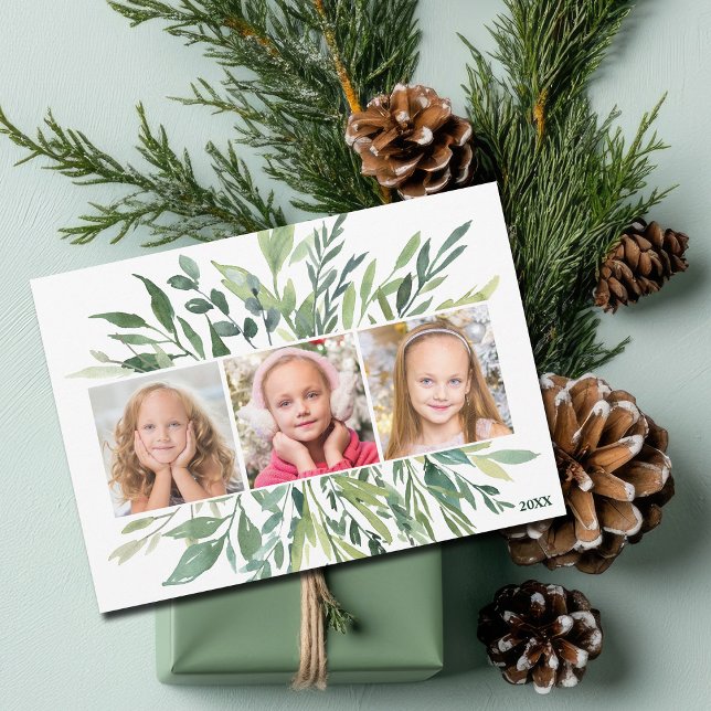 Cartes Pour Fêtes Annuelles Élégant Botanique Verdure Famille Photo Moderne (Créateur téléchargé)