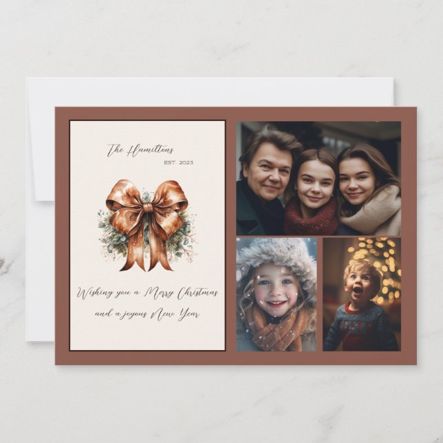 Cartes Pour Fêtes Annuelles Élégant Bow Bow Noël Trois photos (Devant)