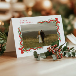 Cartes Pour Fêtes Annuelles Elégant Bow rouge avec verdure Photo Noël