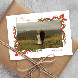 Cartes Pour Fêtes Annuelles Elégant Bow rouge avec verdure Photo Noël