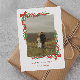 Cartes Pour Fêtes Annuelles Elégant Bow rouge avec verdure Photo Nouvel An