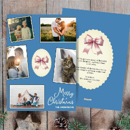 Cartes Pour Fêtes Annuelles Elegant Bow Steel Blue Christmas Photo Collage
