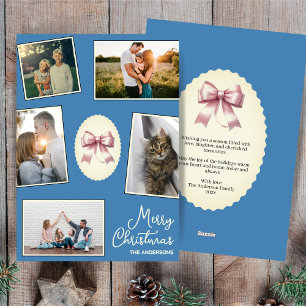 Cartes Pour Fêtes Annuelles Elegant Bow Steel Blue Christmas Photo Collage