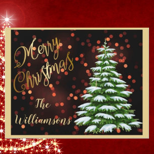 Cartes Pour Fêtes Annuelles Élégant budget Red Black Gold Bokeh Arbre plat