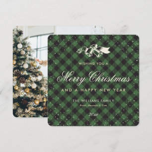 Cartes Pour Fêtes Annuelles Élégant Buffle vert Plaid Photo Neige