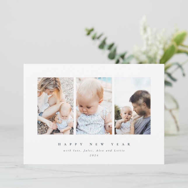 Cartes Pour Fêtes Annuelles Elégant cadre blanc 3 Photo Bonne année (Debout devant)