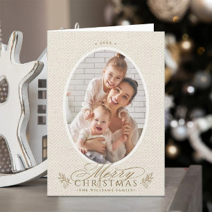 Cartes Pour Fêtes Annuelles Elégant cadre ovale Joyeux Noël Photo Pliée