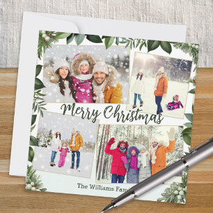 Cartes Pour Fêtes Annuelles Élégant cadre verdoyant 4 Photo Collage Noël