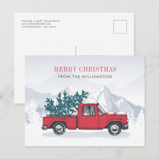 Cartes Pour Fêtes Annuelles Élégant Camion Rouge Noël moderne (Devant / Derrière)