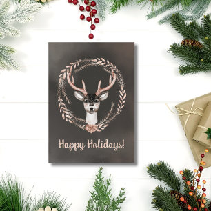 Cartes Pour Fêtes Annuelles Élégant Cerf de Noël Moderne Aquarelle Non Photogr