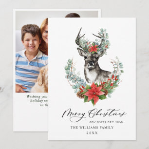 Cartes Pour Fêtes Annuelles Élégant cerf de Noël poinsettia photo de vœux