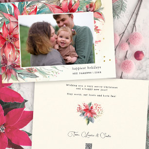 Cartes Pour Fêtes Annuelles Elégant Chic Aquarelle Poinsettia Photo Botanique
