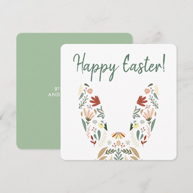 Cartes Pour Fêtes Annuelles Élégant Chic Bunny Floral Salutations de Pâques (Devant / Derrière)