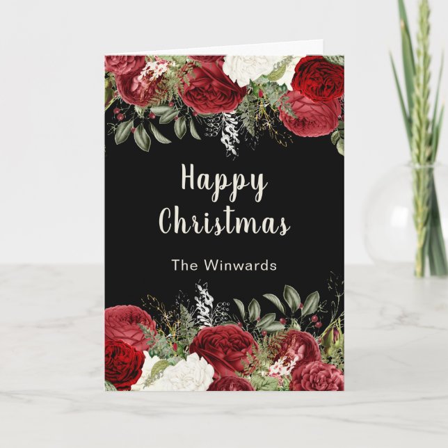 Cartes Pour Fêtes Annuelles Elegant Christmas Dinner Party Red Flowers (Devant)