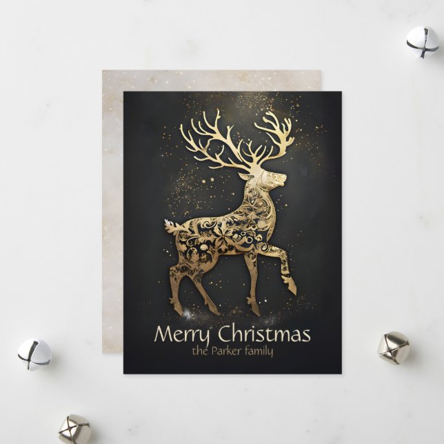 Cartes Pour Fêtes Annuelles Elegant Christmas Reindeer Silhouette Non-Photo (Devant/Arrière en situation)