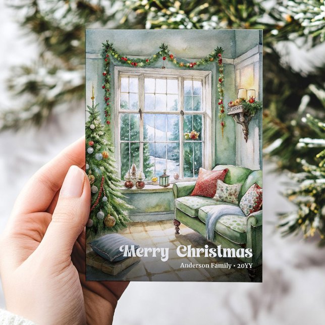 Cartes Pour Fêtes Annuelles Elegant Christmas scene card traditional holiday   (Elegant Christmas scene card traditional holiday tag)