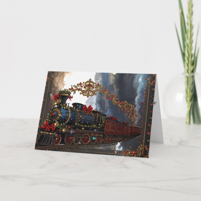 Cartes Pour Fêtes Annuelles Elegant Christmas Victorian Steampunk Steam Train  (Devant)