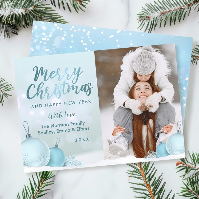 Cartes Pour Fêtes Annuelles Elégant ciel bleu ornement de Noël photo (Créateur téléchargé)