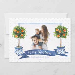 Cartes Pour Fêtes Annuelles Élégant Citrus bleu Chinoiserie Photo de Noël