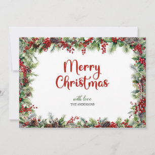 Cartes Pour Fêtes Annuelles Elégant classique aquarelle rouge houx baies