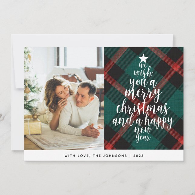 Cartes Pour Fêtes Annuelles Élégant classique Tartan Famille Photo Noël (Devant)