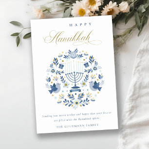 Cartes Pour Fêtes Annuelles Elégant Classy Navy Blue Happy Hanoukka Floral