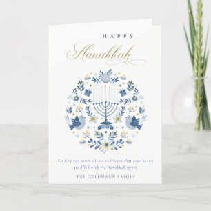 Cartes Pour Fêtes Annuelles Elégant Classy Navy Blue Happy Hanoukka Floral