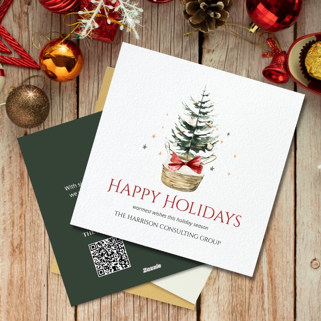 Cartes Pour Fêtes Annuelles Élégant Code QR de Logo d'Entreprise Noël Aquarell (Créateur téléchargé)