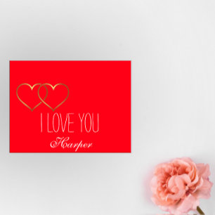 Cartes Pour Fêtes Annuelles Elégant coeur or je t'aime rouge
