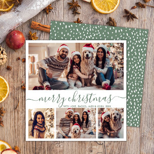Cartes Pour Fêtes Annuelles Élégant Collage de photos Green Script Snowy Chris