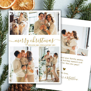 Cartes Pour Fêtes Annuelles Élégant Collage Photo 4 Noël Script Or