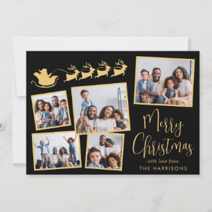 Cartes Pour Fêtes Annuelles Elégant Collage Photo Père Noël Sleigh Black Gold