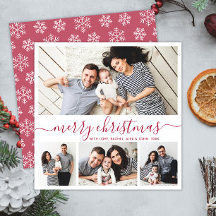 Cartes Pour Fêtes Annuelles Élégant Collage Rouge Blanc Snowflakes Noël