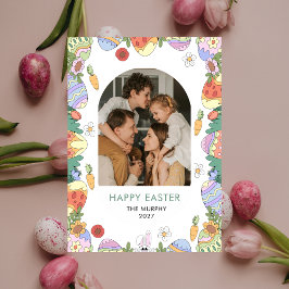 Cartes Pour Fêtes Annuelles Elegant Colorful Oval Floral Easter Family Photo