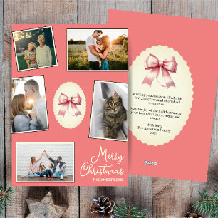 Cartes Pour Fêtes Annuelles Élégant corail de corail de bow Blush Noël Photo C