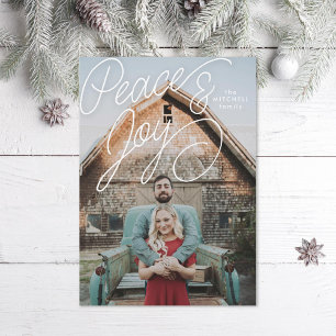 Cartes Pour Fêtes Annuelles Elégant Cursive Main Peace et Joy Holiday Photo