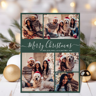 Cartes Pour Fêtes Annuelles Elégant Dusty Green 5 Photo Collage Noël