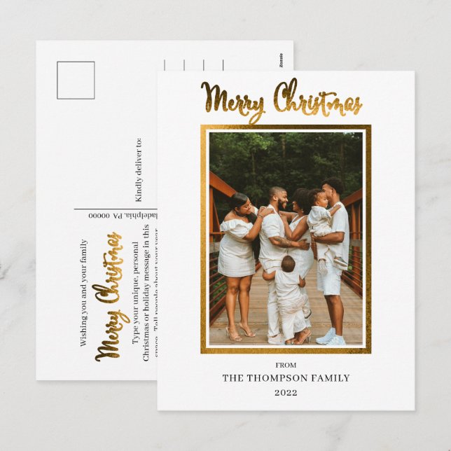 Cartes Pour Fêtes Annuelles Elégant et élégant Faux Foil Photo Joyeux Noël (Devant / Derrière)
