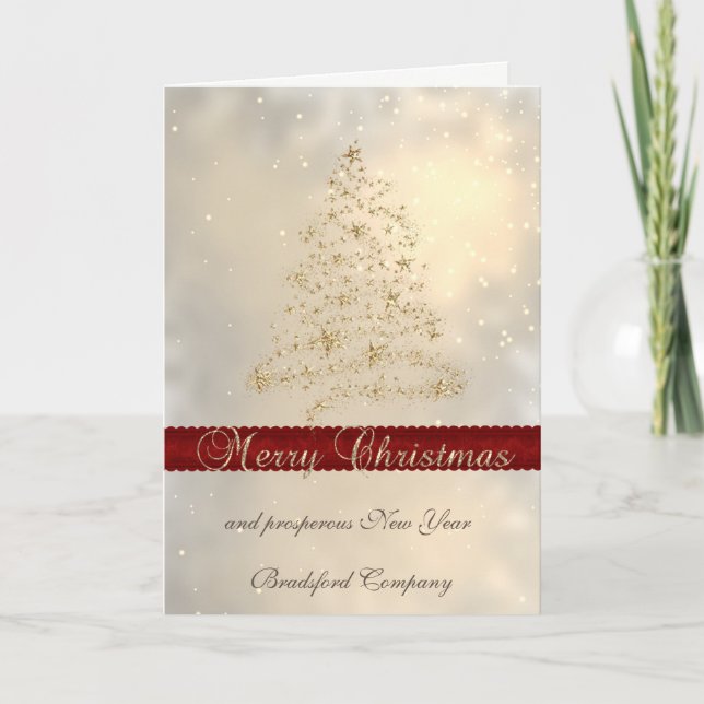 Cartes Pour Fêtes Annuelles Elégant Faux Gold Arbre de Noël, Entreprise (Devant)