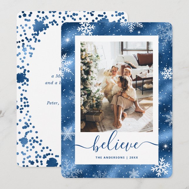 Cartes Pour Fêtes Annuelles Élégant Fléau de neige photo bleu (Devant / Derrière)
