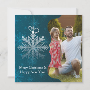 Cartes Pour Fêtes Annuelles Élégant flocon de neige bleu argent photo Noël