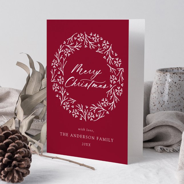 Cartes Pour Fêtes Annuelles Élégant Flocon de neige Cranberry sans photo (Créateur téléchargé)
