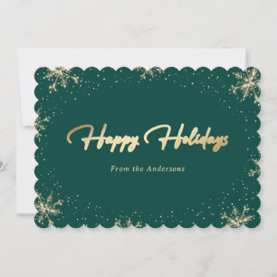 Cartes Pour Fêtes Annuelles Élégant flocon de neige vert et or