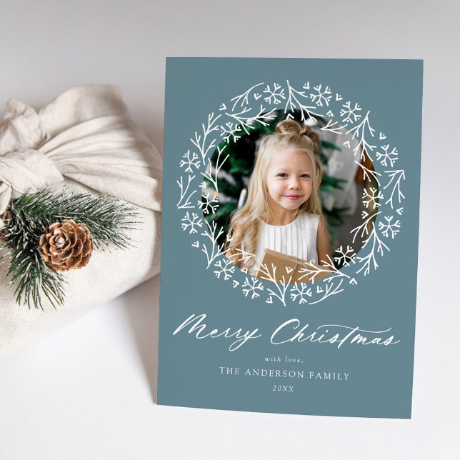 Cartes Pour Fêtes Annuelles Élégant flocon de neige Wreath Frost Blue Photo (Créateur téléchargé)