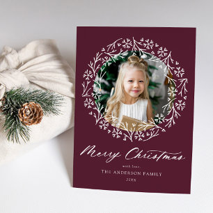 Cartes Pour Fêtes Annuelles Élégant Flocon de neige Wreath Purple Photo