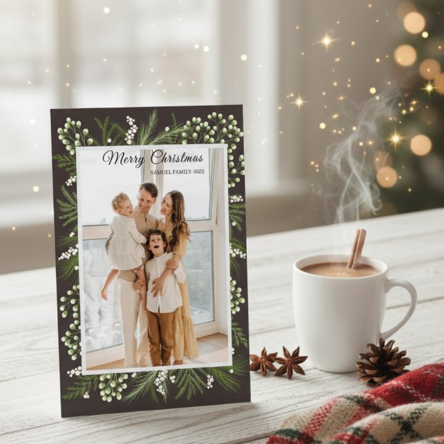 Cartes Pour Fêtes Annuelles Elegant Floral Frame Simple Family Photo (Créateur téléchargé)